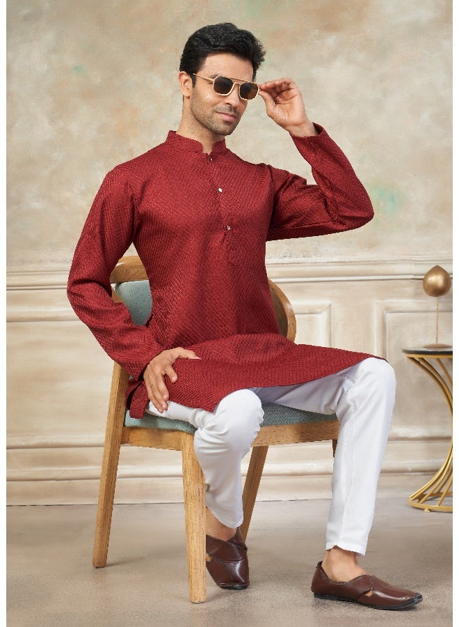 OUTLUK Maroon Cotton Kurta Pajama for Men - Image 3